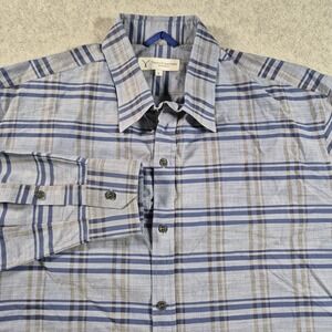 Teddy Stratford Shirt Men's 6 Blue Plaid Oxford Button Down Zip Fit Slim